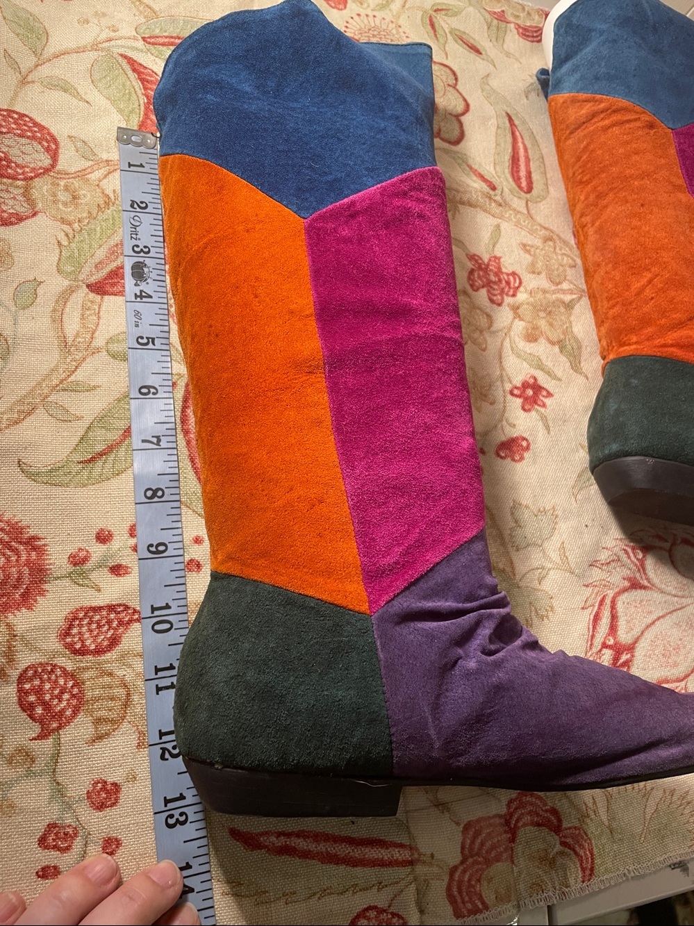 Vintage 80s Queen’s Multicolor Colorblock Patchwork Suede Slouch Boots Boho Sz8 - Picture 6 of 9